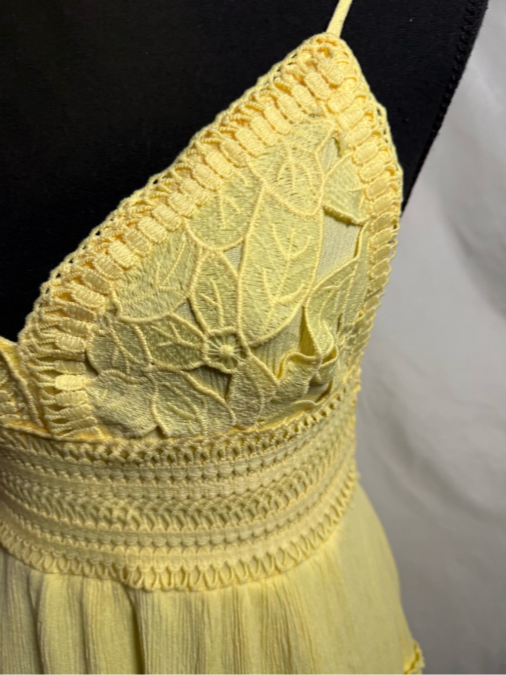 270) Streetwear Society Yellow Lace Tiered Mini Dress | Boho Summer Sundress - Picture 4 of 11